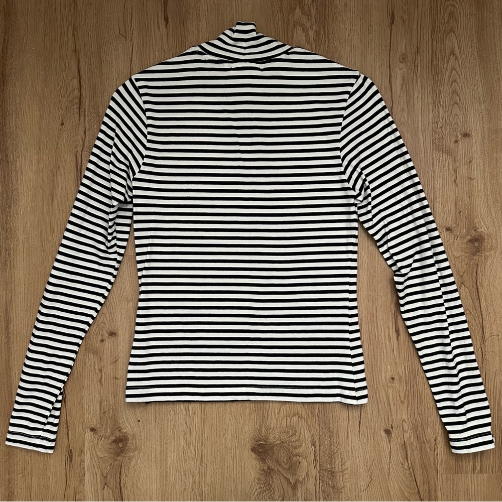 NWOT Frank and Oak Long Sleeve Mockneck, black and white stripe - Picture 5 of 8